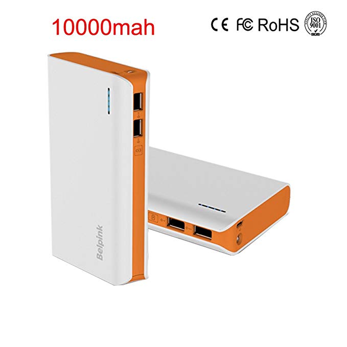Belpink BP903 Portable Charger 10000mAh Power Bank Charger for Samsung, Android, iPhone Cell Phones iPads and More (white+orange)
