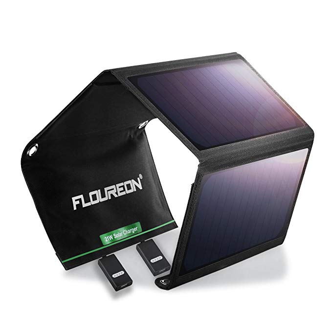 FLOUREON Solar Charger 21W Solar Panel with Triple USB Ports Waterproof Foldable for Smartphones Tablets and Camping Travel