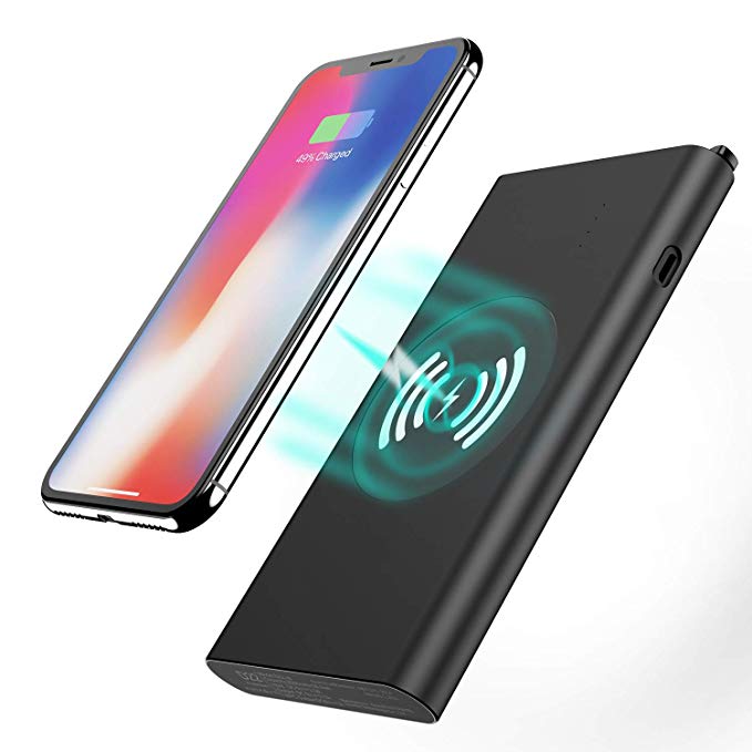 Wireless Charger Power Bank - Tech Care 8000mAh 3 in 1 Fast Charging Power Bank Qi Wireless Battery Pack Portable Charger for iPhone X/8/8 Plus,Samsung Galaxy S6/7/8,Note 7/8 and More (ZQ-PB-BK)