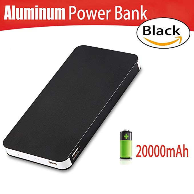 Portable Power Bank, Portable Charger, Portable Power Bank Charger ToullGo® 20000mAh Ultra Slim Aluminum External Battery Pack for iPhone 6 6s Plus 5s 5se Samsung Galaxy S7 S6 S5 HTC (Black)
