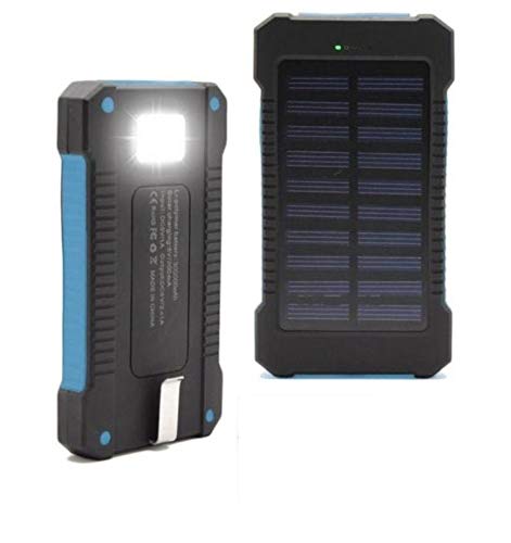 Waterproof 300000mAh Portable Solar Charger Dual USB Battery Power Bank F Phone (Blue)