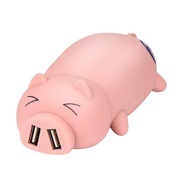 Glumes Portable Power Bank for Iphones, Pretty Cute Pig Design with Dual USB Ports, 3.7V/10000mAh High Capacity Battery with USB Cable, the Best Gift (pink)