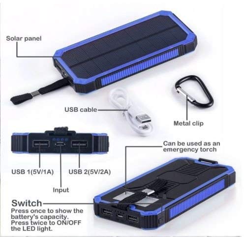Waterproof 500000mAh Portable Solar Charger Dual USB Battery Power Bank F Phone