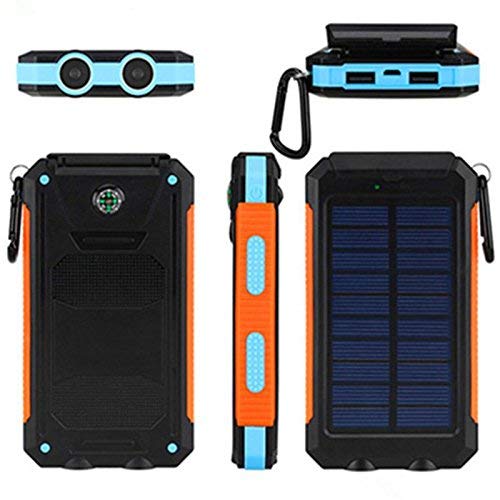iMeshbean 20000mAh Power Bank Solar Charger Waterproof Portable External Battery USB Charger Built in LED light with Compass for iPad iPhone Android cellphones (Black+Orange)