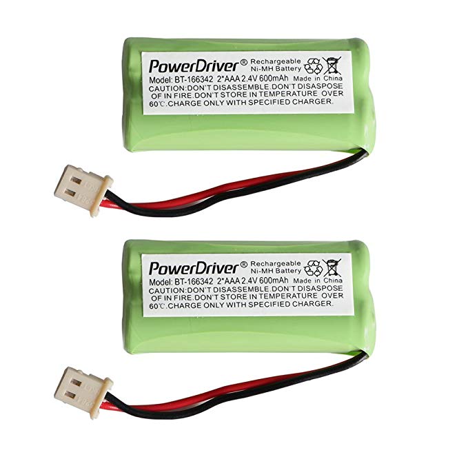 PowerDriver Cordless Home phone Battery for VTech AT&T BT166342 BT-166342 BT266342 BT-266342 BT183342 BT283342 89-1347-01-00 8913470100 89-1347-02-00 8913470200 Compatible with American Telecom E30021CL E30022CL Dantona BATT-E30025CL BATTE30025CL (Pack of 2)