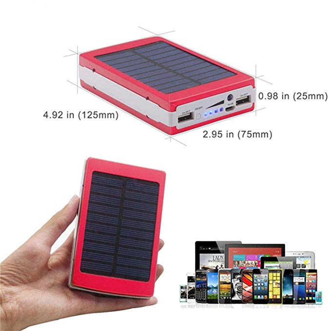 Solar Energy Charging, LED Light, Ikevan Dual USB Solar Energy Camping Flashlight Case Power Bank DIY Box Case (Rose Red)