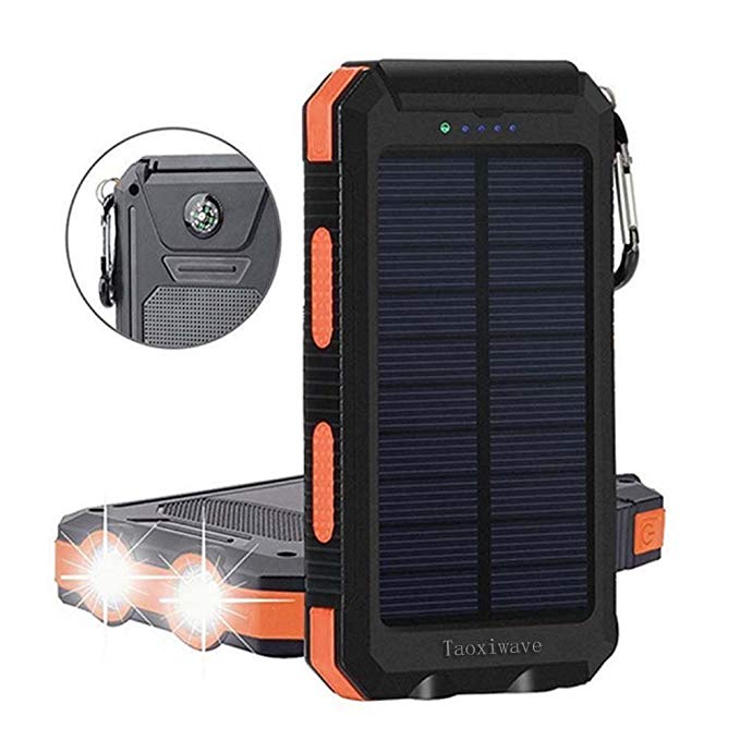 Solar Charger，Solar Power Bank 20000mAh Waterproof Portable External Backup Outdoor Cell Phone Battery Charger with Dual LED Flashlights Solar Panel for iPhone Android Cellphones (Black & Orange)