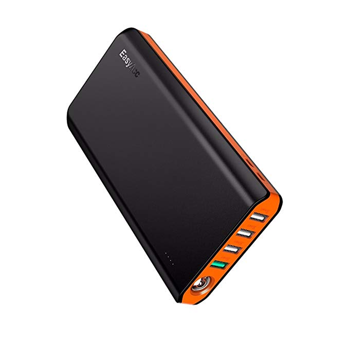 EasyAcc 20000mAh Power Bank QC 3.0 Quick Charge Portable Battery Bank with Dual USB Inputs and Four Outputs, Flashlight for Smartphones, Nintendo Switch and More - Black & Orange