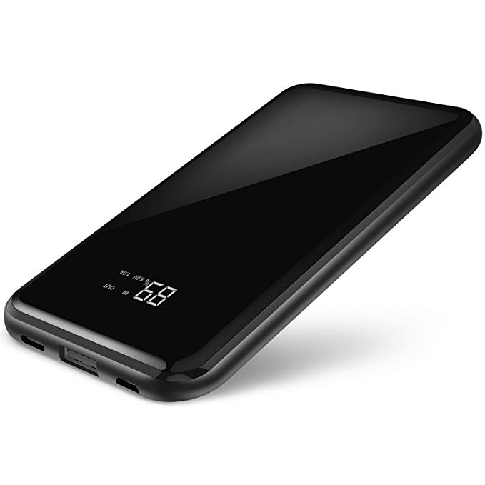 Todamay Power Bank 15000mAh Portable Charger Mirror Surface LCD Digital Screen External Battery with 2.1A Type-C & Micro Dual Input, 2.4A Output for Smartphone&Other Device, Black