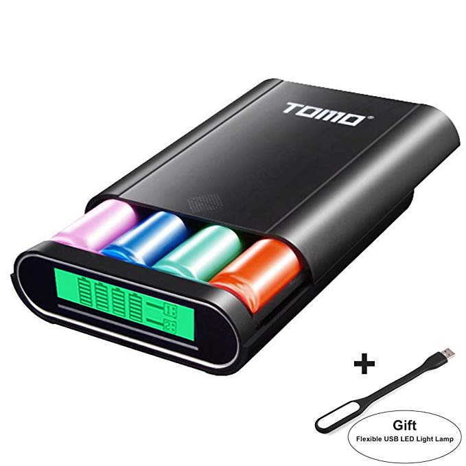 Authentic TOMO S4 3-in-1 Portable 18650 Battery Charger & Dual USB Ports DIY Power Bank with Digital LCD Display for iPhone, iPad, Samsung & More + Flexible USB LED Light Lamp
