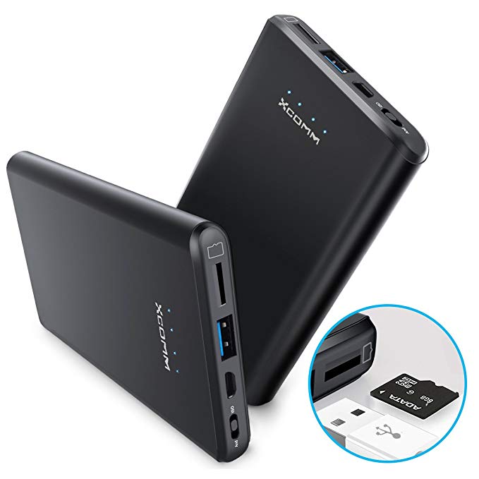 Portable Charger Card Reader Power Bank 8000mAh 2 USB Ports External Battery Pack with LED Indicator USB 3.0 Support Up to 128G Applicable for iPhone X 8 7 6s 6 iPad Samsung Galaxy