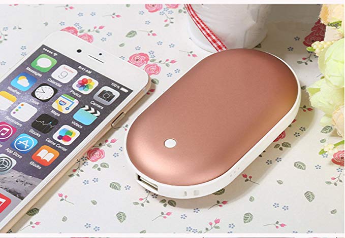 OLALO Mini USB Charger, Portable 5200mAh Double-sided Reusable Hand Warmer Power Bank & Rechargeable Pocket Electric Heater (Rose gold)