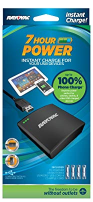 Rayovac 7 Hour Power USB Backup Charger with Micro USB and Batteries Included (PS73-4B)