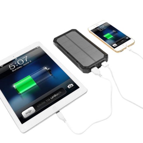 Waterproof 100000mAh Portable Solar Charger Dual USB Battery Power Bank Black