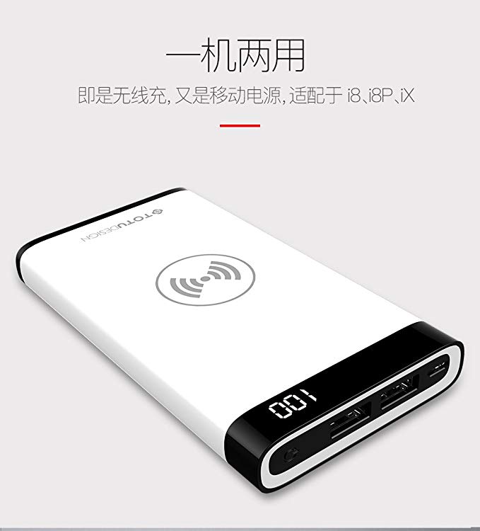 Wireless Charger Power Bank, Mangix 10000mAh Portable Power Bank Charger QI Wireless Charging Pad for For Apple iPhone ,Samsung and More Qi Device with 2 USB Outputs 5V 2.1A Fast Output