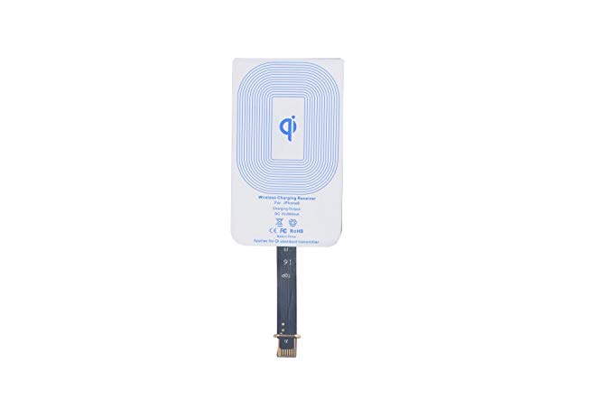 Qi Wireless Charger Receiver Card for Apple Lightning 8-Pin Devices including iPhone 6 / iPhone 6 Plus / iPhone 5S / iPhone 5C / iPhone 5 / iPad Mini 3 / ipad Mini Retina / iPad Mini 1st Gen / iPad Air 2 / iPad Air 1st Gen. / iPad 4 Devices - 0.6mm Thick - 700mAh Power Battery Coil with Charging Distance up to 5mm
