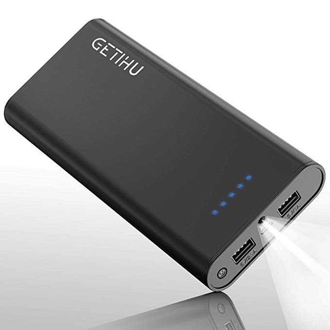 GETIHU Power Bank 20000mAh Portable Charger High-Speed Charging 2 USB Ports Battery Pack Mobile Charger Powerbank with Flashlight for iPhone X 8 7 6s 6 Plus Samsung iPad Tablet Cell Phone
