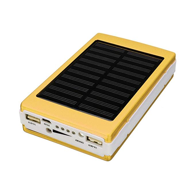 Creazy Solar LED Portable Dual USB Power Bank 5x18650 External Battery Charger DIY Box (Yellow)
