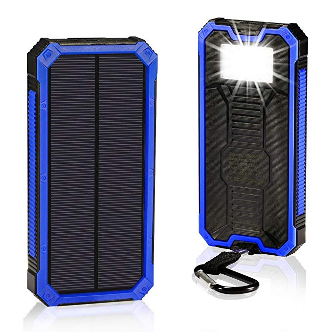 Solar Chargers 30,000mAh, LMS Portable Dual USB Solar Battery Charger External Battery Pack Phone Charger Power Bank with Flashlight for Smartphones Tablet Camera (Blue)