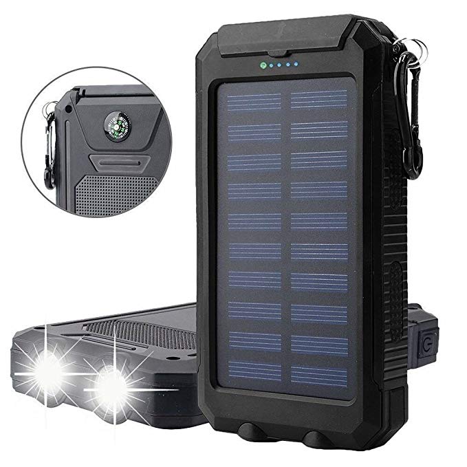 Time Collect Solar Charger, Solar Power Bank 20000mAh Waterproof External Backup Battery Pack Dual USB Solar Panel Charger with 2LED Light for iPad iPhone Android Cellphones