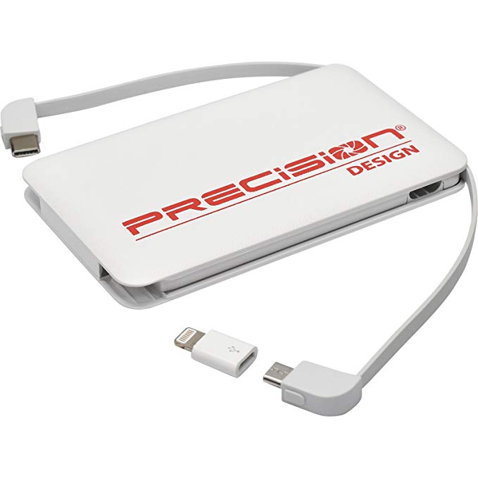 Precision Design 5000mAh Power Bank Portable Charger with Lightning/USB Type-C/Micro USB Connectors