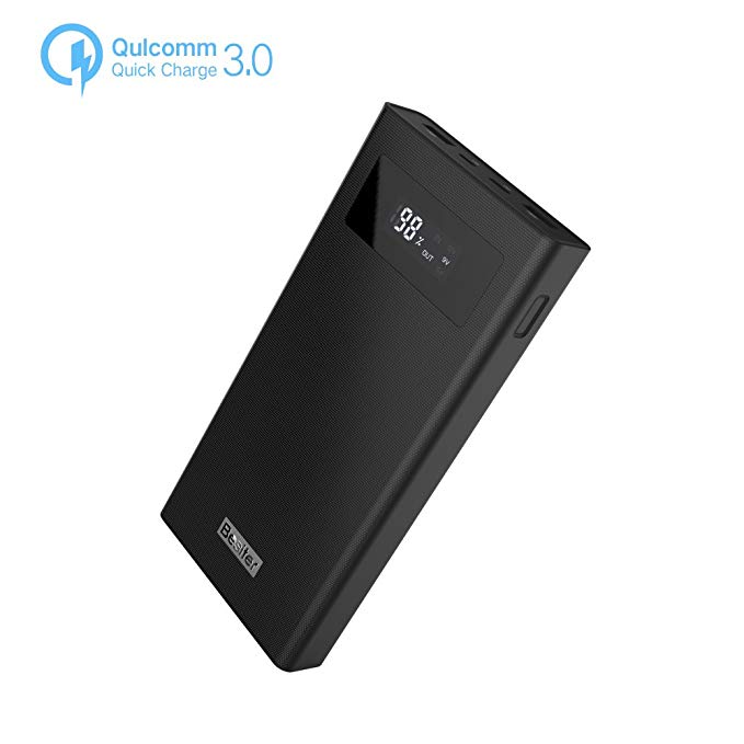 Besiter 20000 Portable Charger Quick Charge 3.0 High Capacity Dual Input and Dual USB Output Power Bank 20000mah LCD Display 12, 9, 5v External Battery Pack (Black)