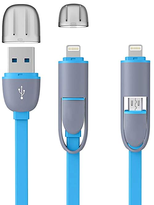 ATTOL® USB Portable Fast Car Charger Compatible to iPhone 6 and Samsung with 2 in 1 USB Data Charging Cable Data line blue